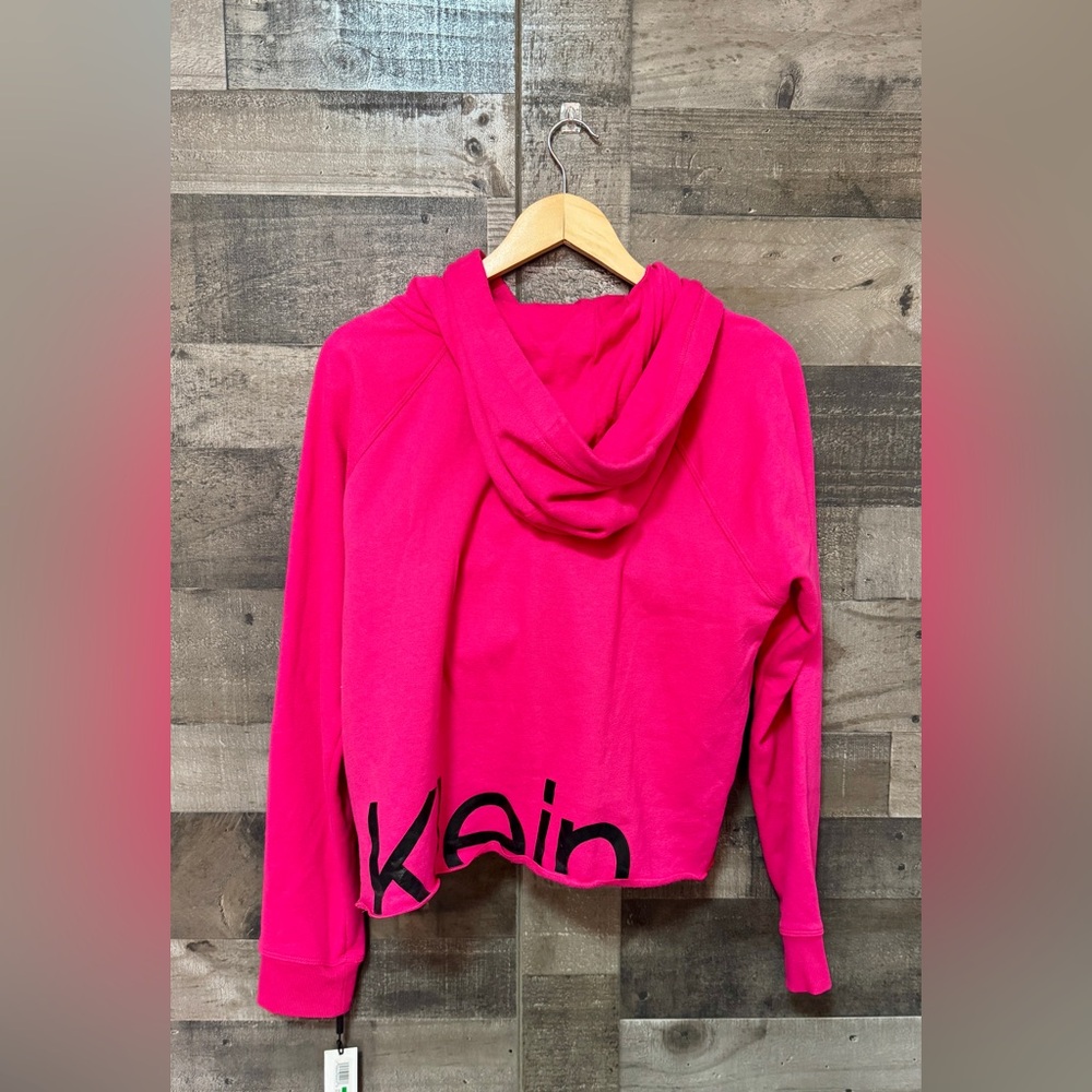 SOLD - Calvin Klein Cropped Hoodie Pink Size Large - Picture 3 of 4